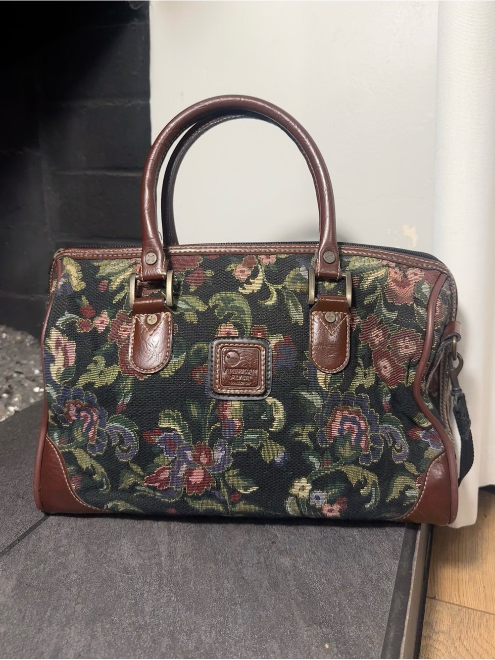 Vintage 80s American Flyer Tapestry Carry On Weekender Bag